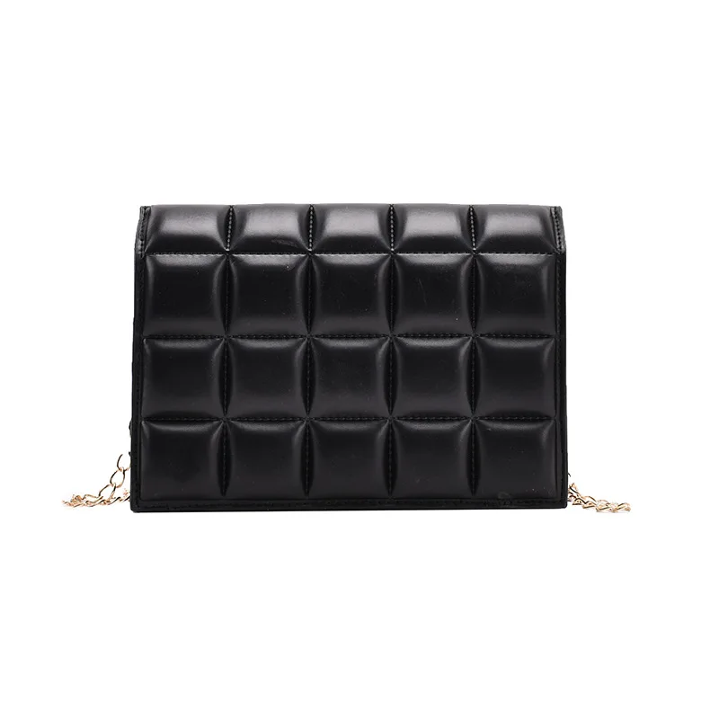 

Portable Lattice Pattern Thin Metal Chain Totes Women PU Leather Solid Color Shoulder Messenger Bag Fashion Square Money Purse