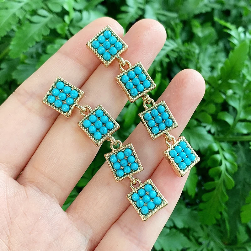 Висячие серьги KOMi K4229 женские 6 цветов квадратные корейские бирюзовые акриловые с