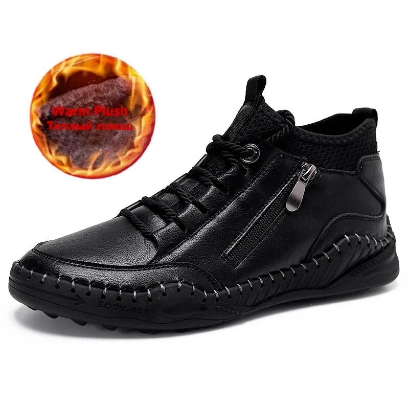 

High Quality Leather Men Boots Warm Plush Snow Boots Winter Boots Work Shoes Men's Footwear Rubber Ankle Boots Black Sneakers