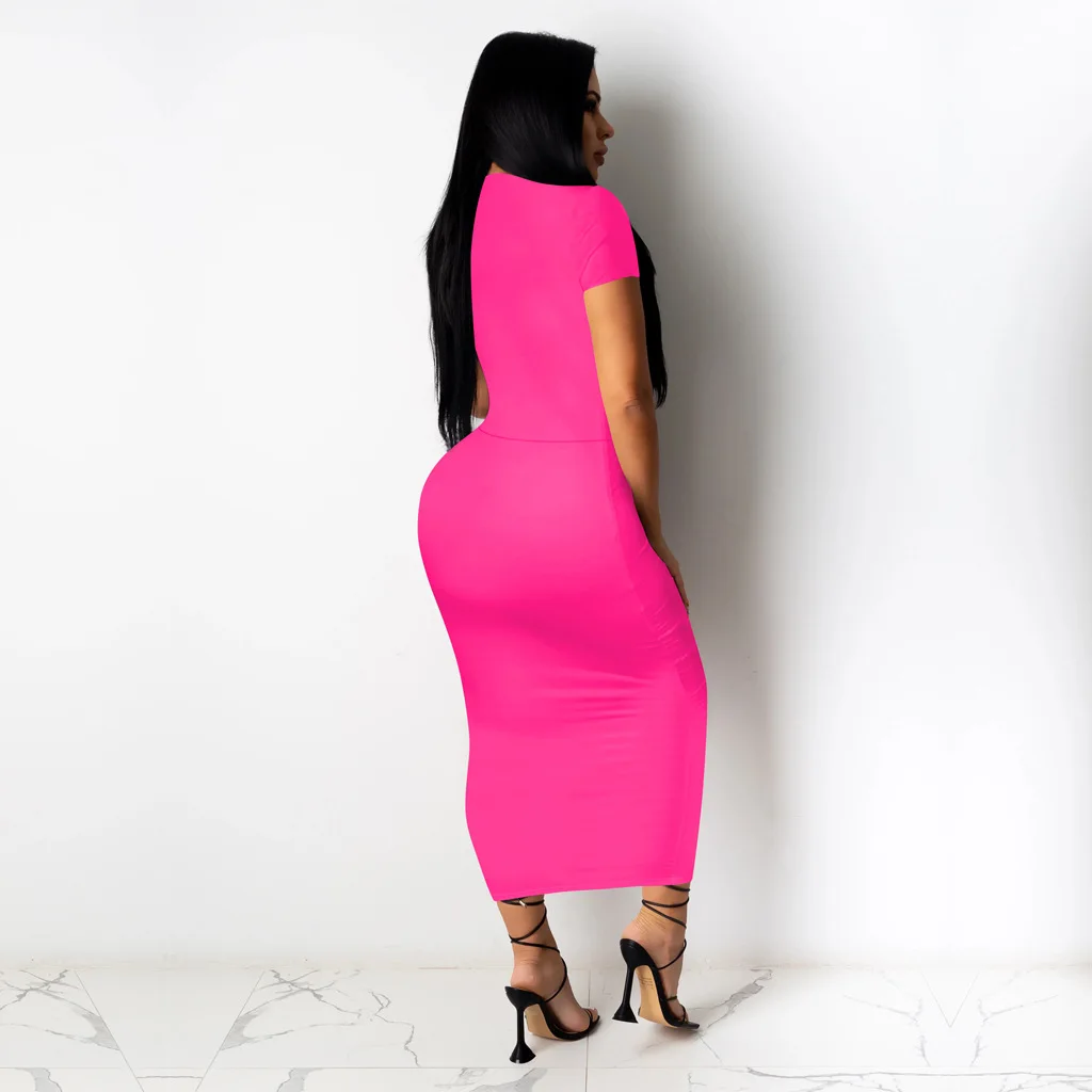 

Solid Color Mesh See-through Short Sleeve Slim Dresses New Arrival Spring Summer 2021 Women Fashion Sexy Clothes