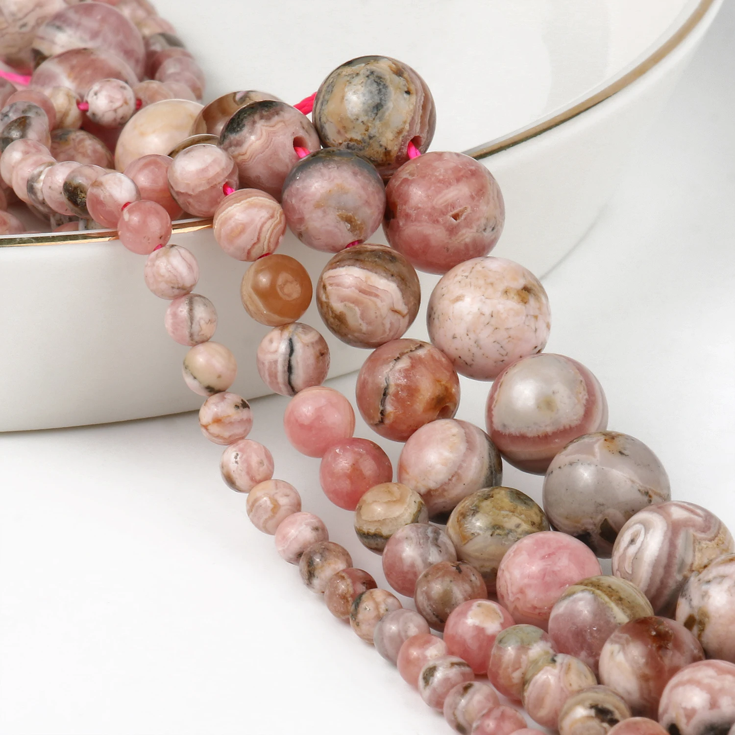 

A Natural Stone Argentina Rhodochrosite Beads Round Loose Spacer Beads for Jewelry Making DIY Bracelet Necklace 15" 4 6 8 10mm