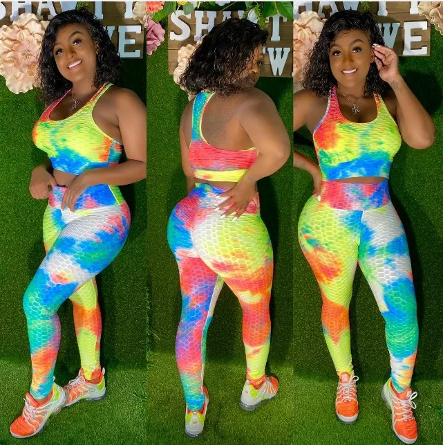 

Sports Pencil Pants Suit Tie Dye Vest Tank Top Two Piece Set Fashion Women's Printed Casual T-Shirt and Trousers Slim Sleeveless