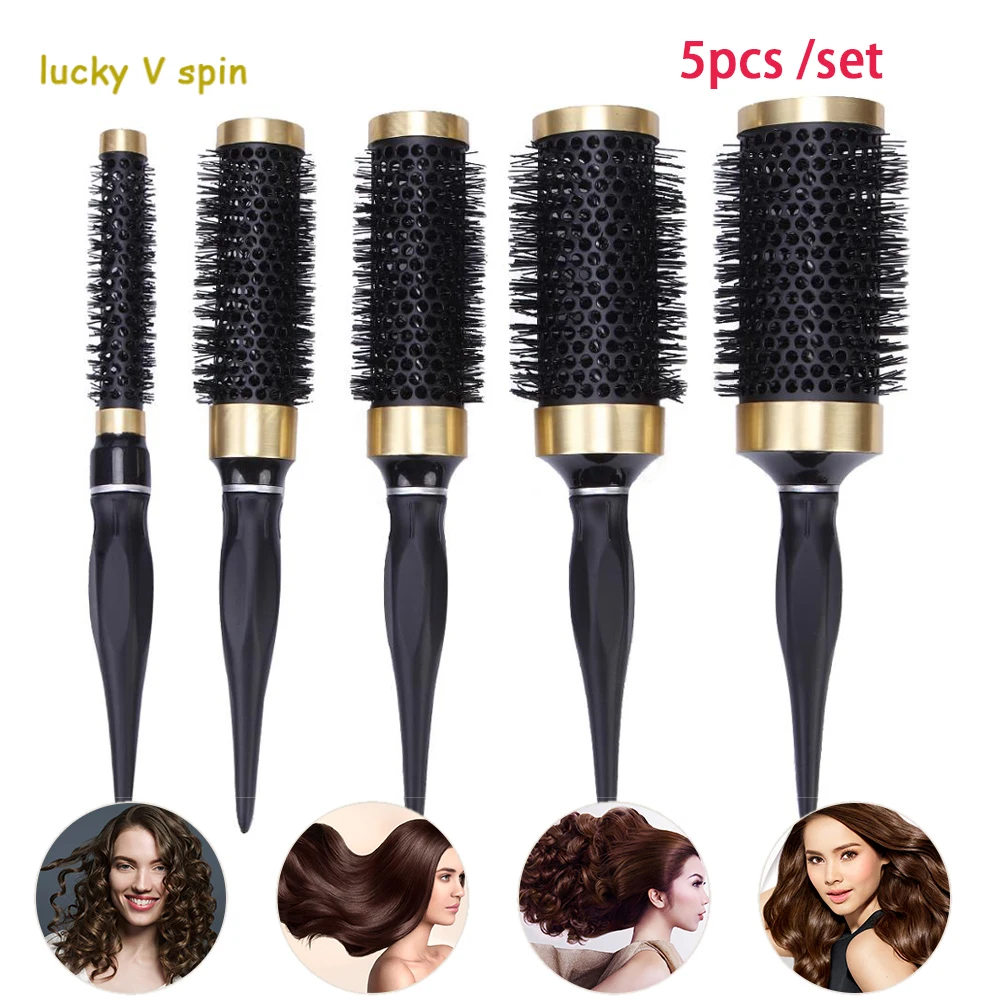 

High Temperature Resistant Round Barrel Comb 5 size Ceramic Iron Hair Brush Anti-static Hairstyling Drying Curling Tool