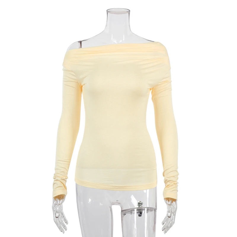 

Black Off Shoulder Women T shirt Long Sleeve Sexy Top Elegant Ladies Spring Autumn Plain Female Casual Beige Tee T-Shirt SS1090