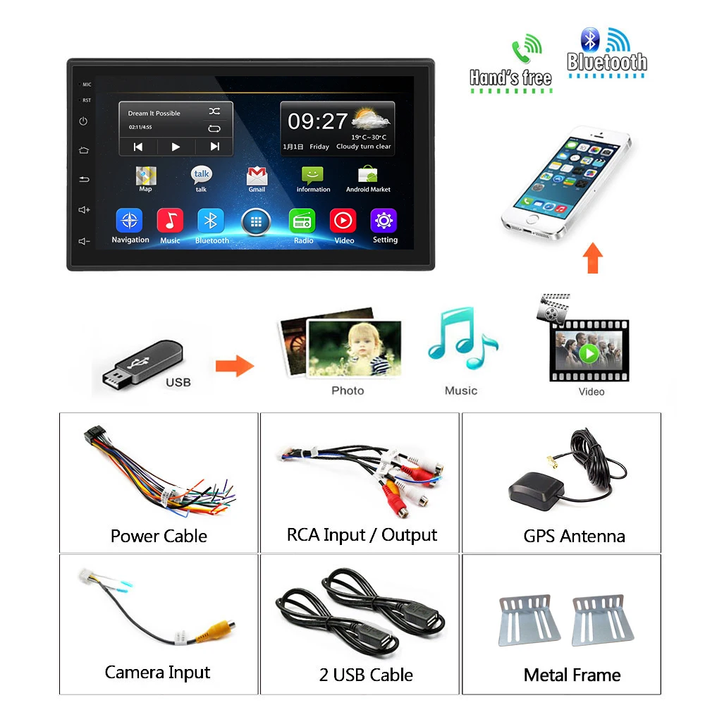 Podofo 2din Автомагнитола Android gps Navi Wifi Автомобильный мультимедийный плеер