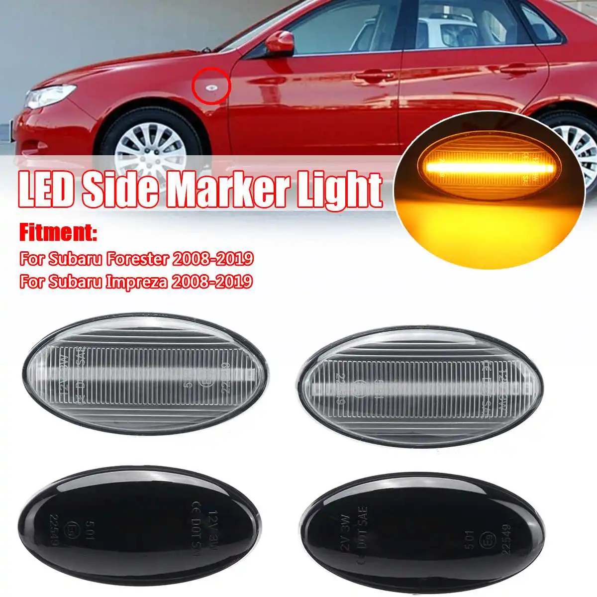 

Pair LED Turn Signal Indicator Lights Side Marker Lights Side Repeater Lamp for Subaru Impreza Wrx Sti Subaru Forest 2008-2019