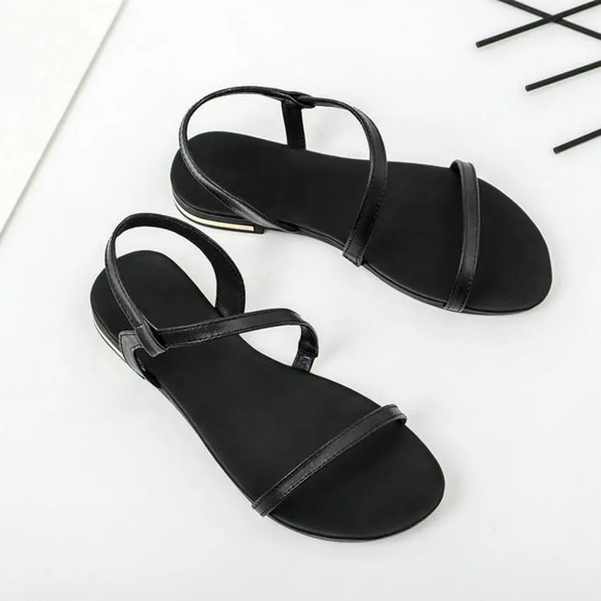 Женские босоножки из искусственной кожи на плоской подошве размеры 34