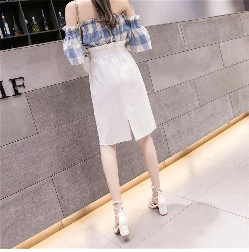 

New Female Casual Fashion Straight Slim Midi Long Jean Skirt Women Summer High Waist Package Hip A-line Denim Skirts Streetwear