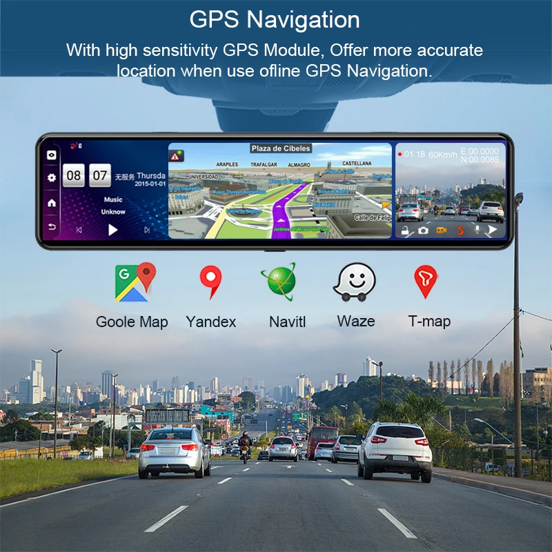 Видеорегистратор Anfilite 12 дюймов Android 8 1 4G ADAS 2 ГБ + 32 GPS-навигация 1080P