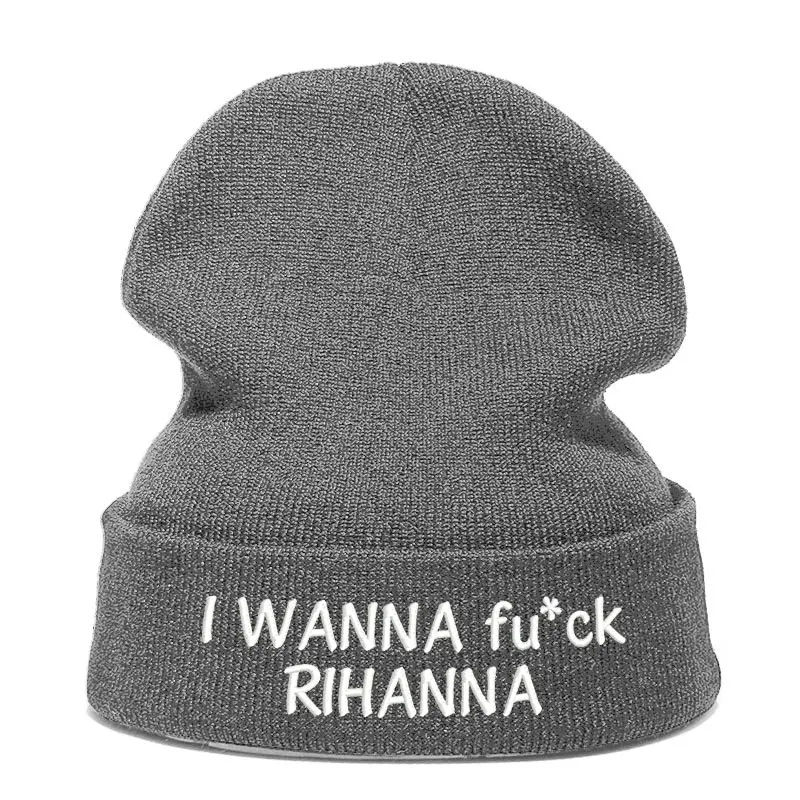 Хотите один в стиле Рианны; Harajuku в стиле «панк» Beanie шляпа Skullie Кепки смутная зима вышивка забавная для уличного танцора на заказ по индивидуальному заказу - Цвет: Серый