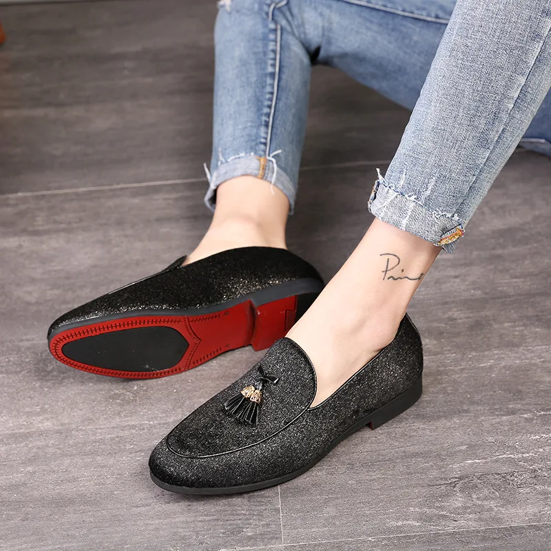 Обувь с кисточками мужские лоферы туфли под платье Повседневная обувь вечерние