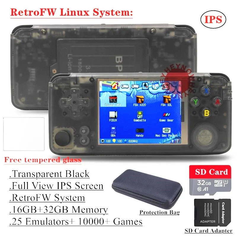 Black 48GB RetroFW Ips экран Двойная система RS97 Ретро игровая консоль Linux система DIY RS-97 портативный мини портативный игровой плеер встроенный 13000 игр - Цвет: Black 48GB RetroFW