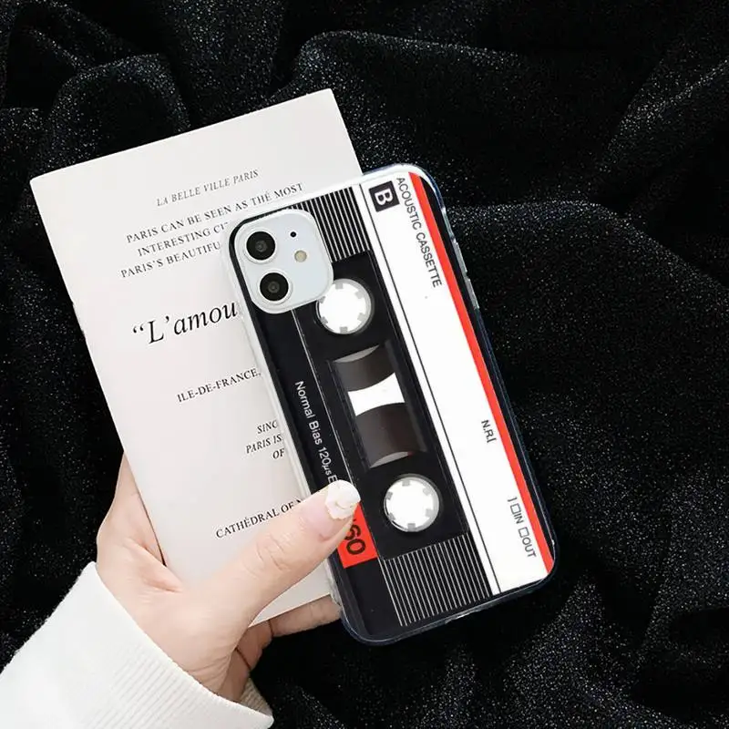

Retro audio cassette design Phone Case Transparent for iPhone 6 7 8 11 12 s mini pro X XS XR MAX Plus cover funda shell