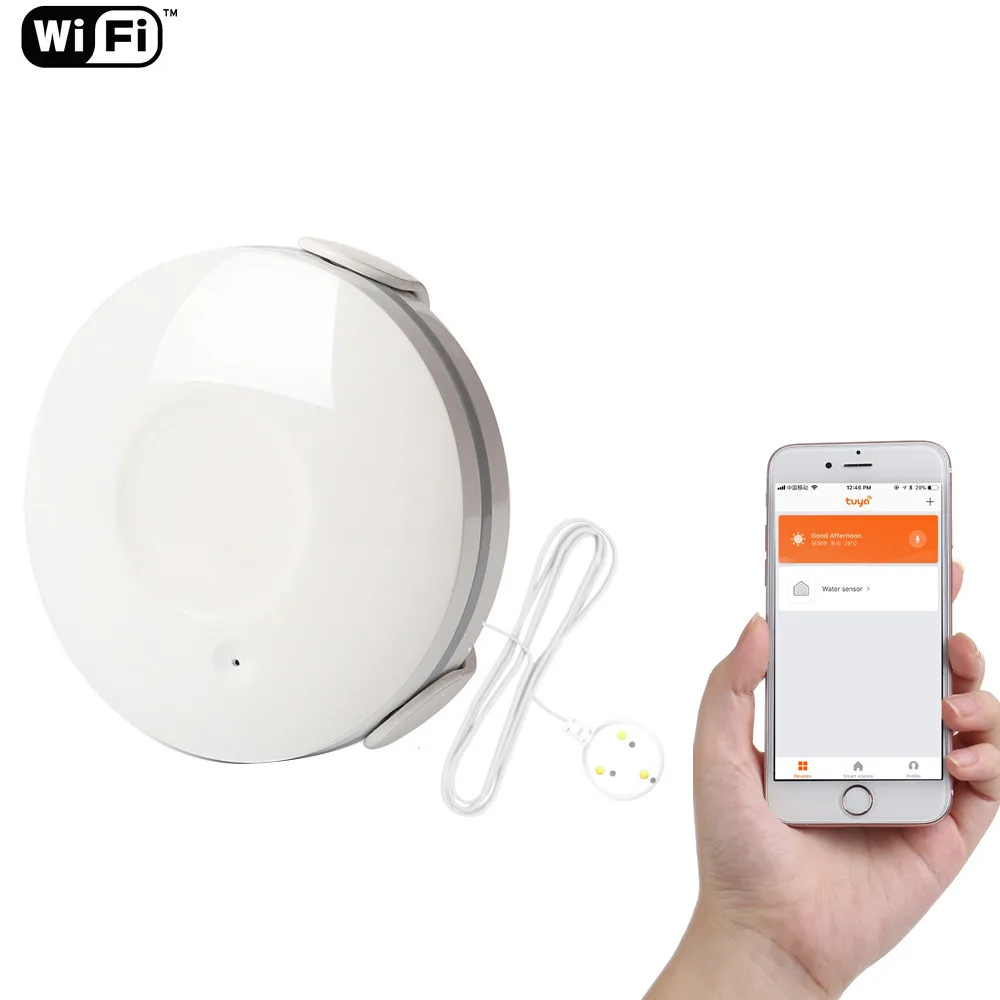 

Tuya Wi-Fi Water leakage Detector Flood Sensor with Smart Life App Pushing Alarm Alert notification