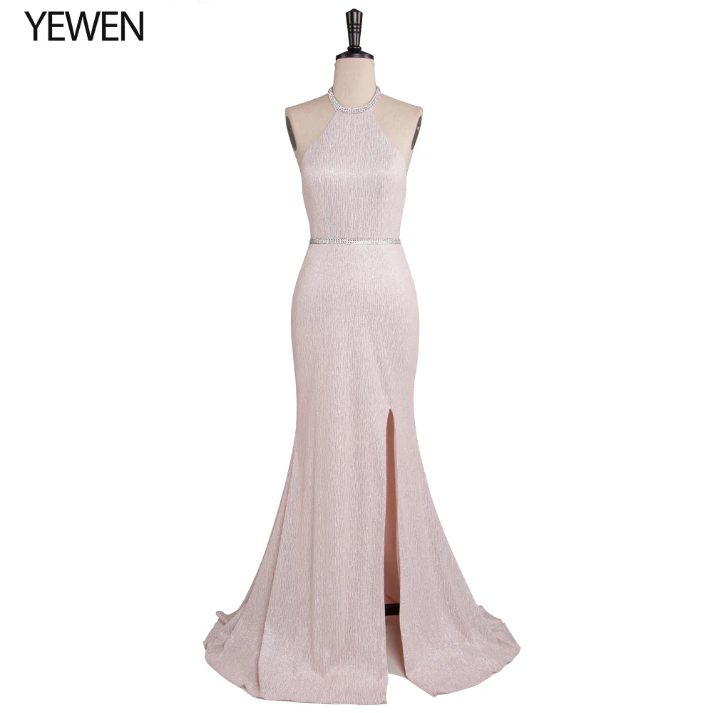 Розовое вечернее платье 2019 длинное с открытой спиной для выпускного вечера