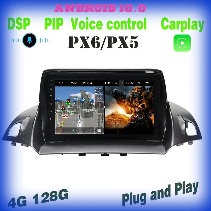 

PX6 android 10.0 car radio gps player for Ford kuga escape 2013 2014 2015 2016 2017 voice control carplay 4+128G wifi bluetooth