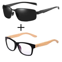 2pcs squared wooden comfortable frame ultralight reading glasses for men women and alloy sports polarized sunglasses outdoor
