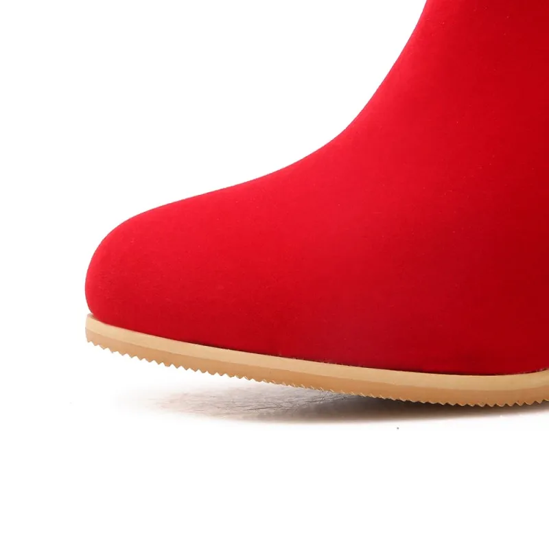 Большой Размеры 1 мадам грубый каблук полусапожки Чистый цвет цилиндрические