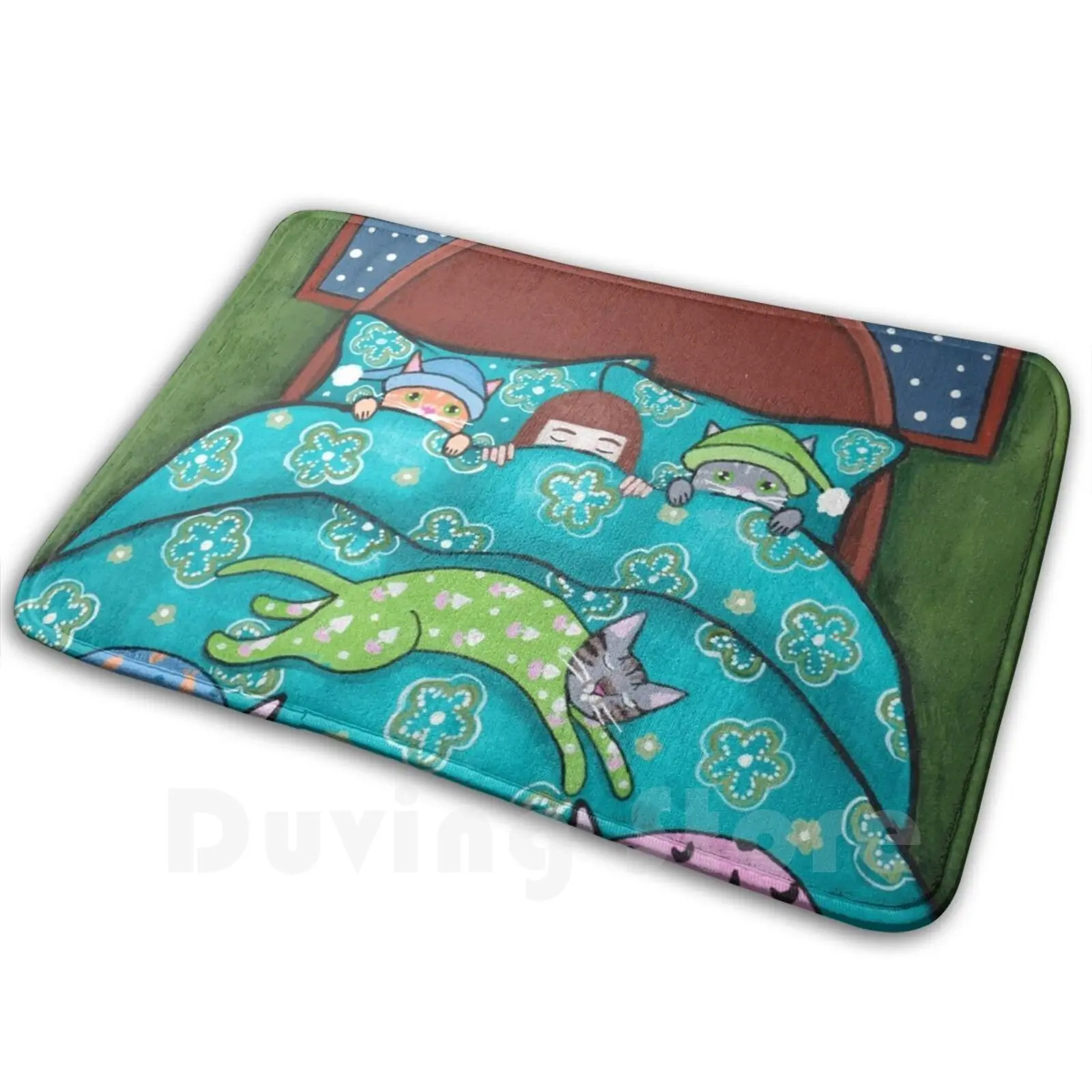 

Перед сном с коврик для кошек ковер анти-скольжение коврики Спальня оригинальный Кот народное искусство сна спальный сном с кошками спальн...