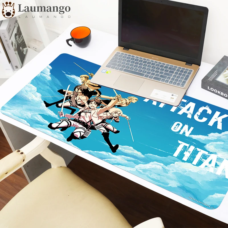 

Anime Large Gaming Mouse Pad Attack On Titan Mouse Mat for Laptop Computer Keyboard Pad Desk Pad Locking Edge Mousepad XXL