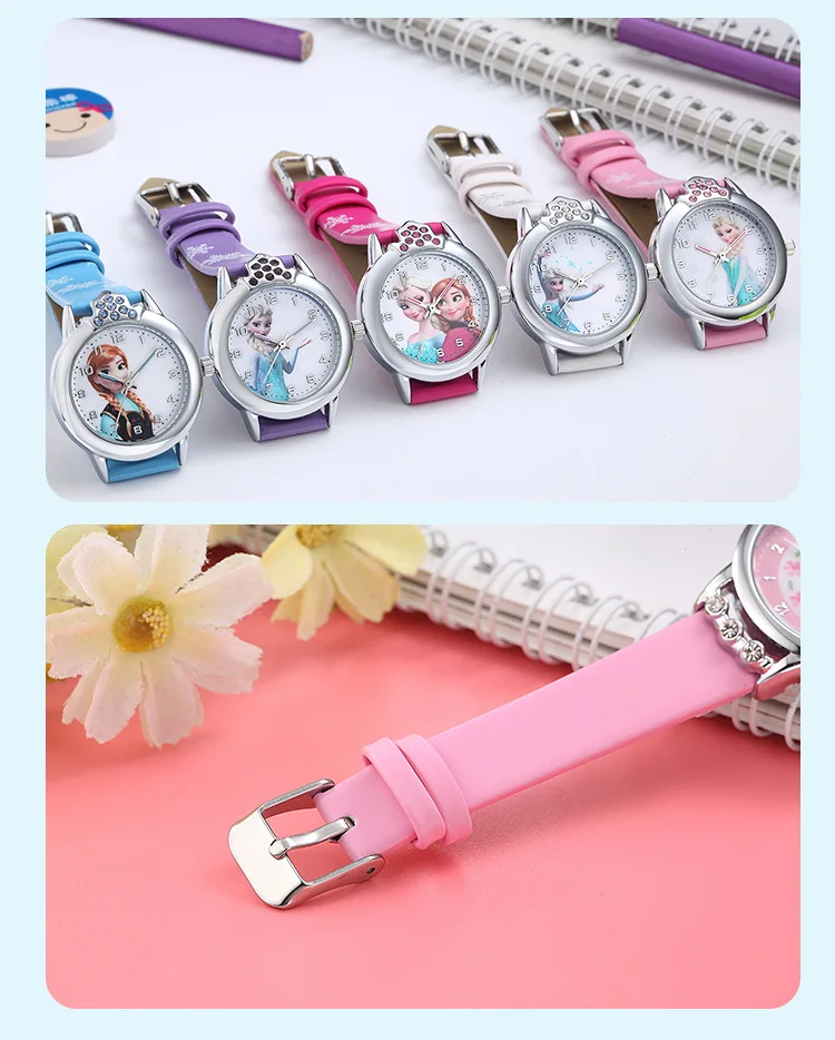 

Elsa Watch Girls Elsa Princess Kids Watches Leather Strap Cute Children's Cartoon Wristwatches Gifts for Kids Girl