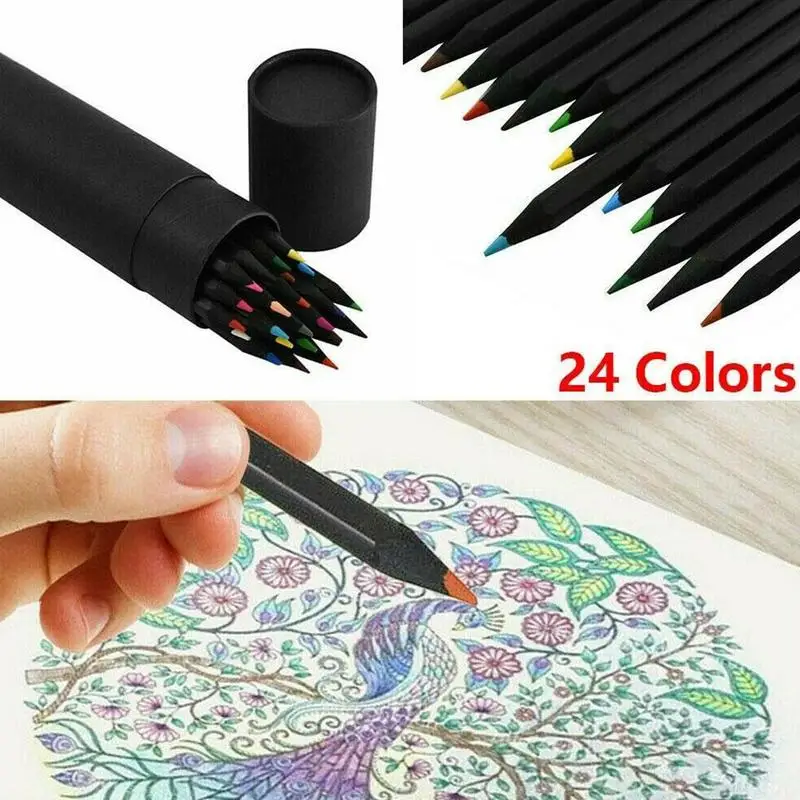 

Black wood color pencil set 24 colors T5J9