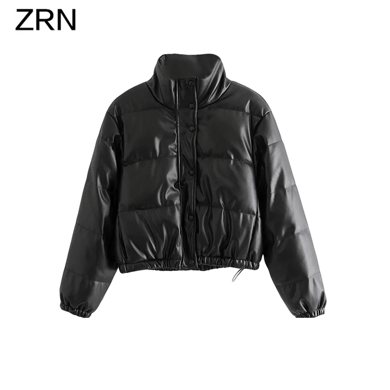 ZRN Женская мода 2020 уличная одежда черные парки из искусственной кожи свободные