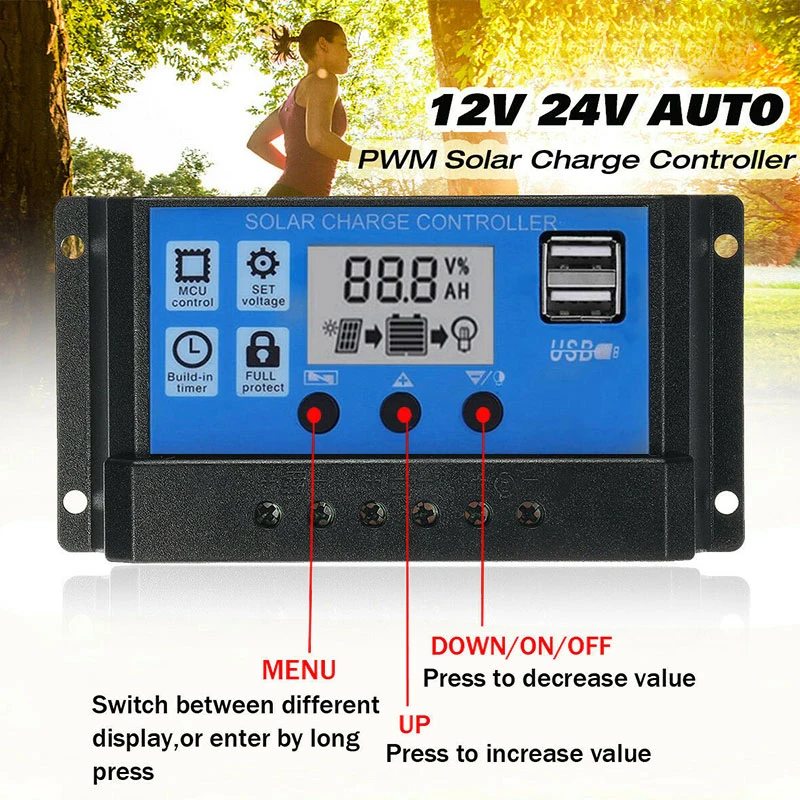 За максимальной точкой мощности Солнечный Контроллер заряда 12V 24V 10A 40A 50A 100A