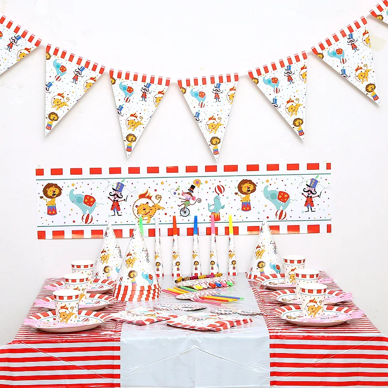 Circus Theme Party Decorations Animals Balloon Disposable Tableware Set Plate Cup Straw Kids Birthday Party Supplies emoji expressio kids birthday party decoration set party supplies cup plate banner hat straw loot bag fork disposable tableware