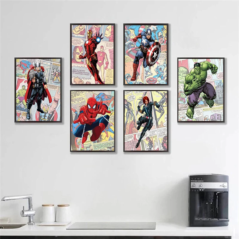 

Marvel Superhero Comic Style Captain America Iron Man Anime Poster Canvas Painting Print Wall Art for Bedroom Pictures Decor