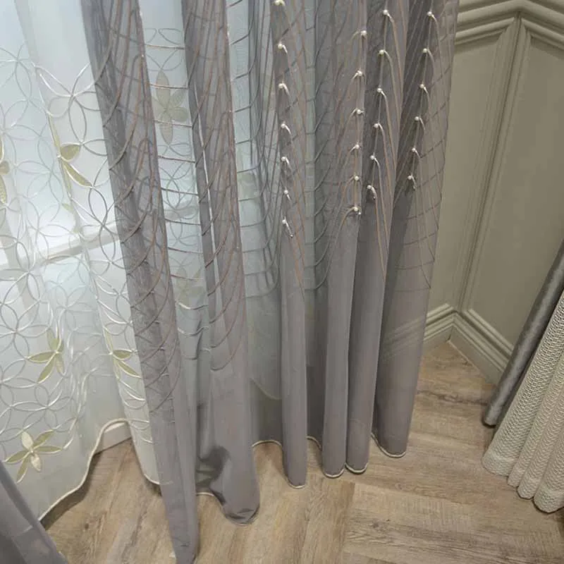 Американский роскошный жемчуг Шторы для Гостиная геометрический Спальня Тюль с