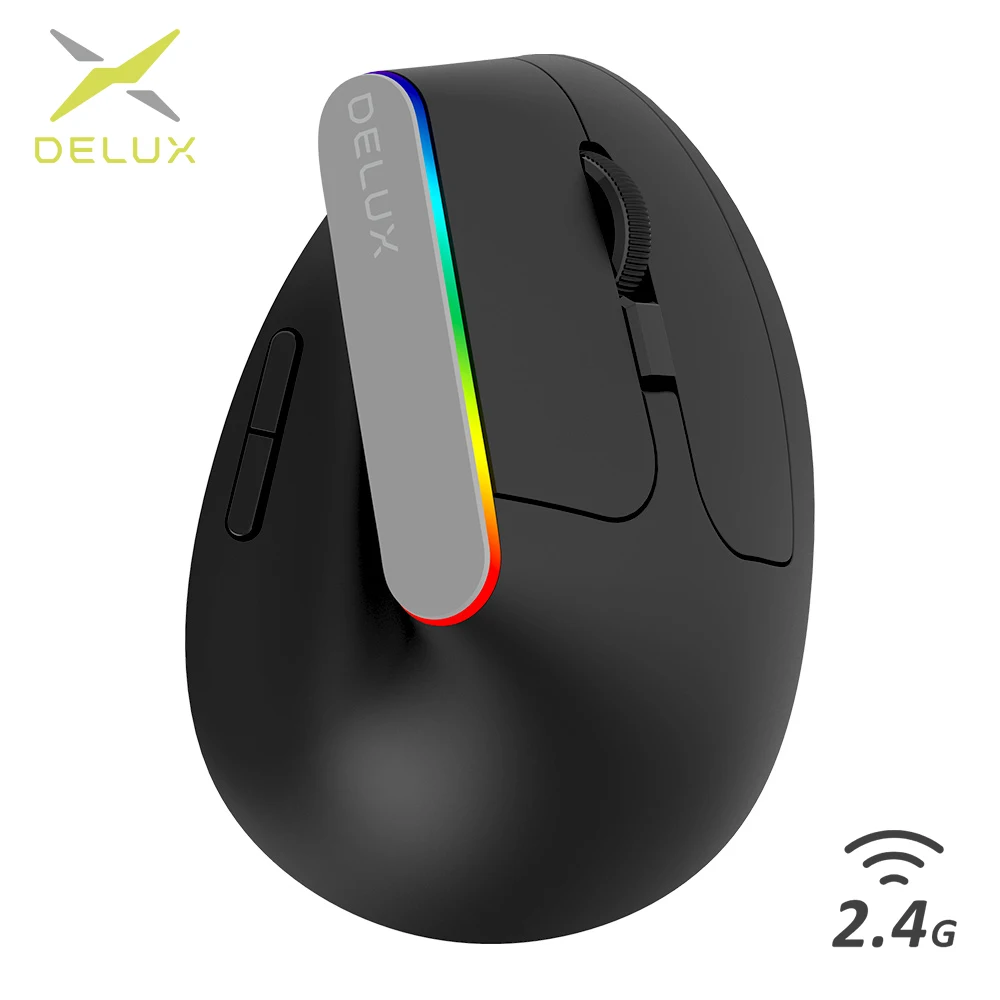 Delux M618C Wireless Ergonomic Vertical Mouse 6 Buttons Gaming Mouse USB Receiver RGB 1600 DPI Optical Mice With For PC Laptop