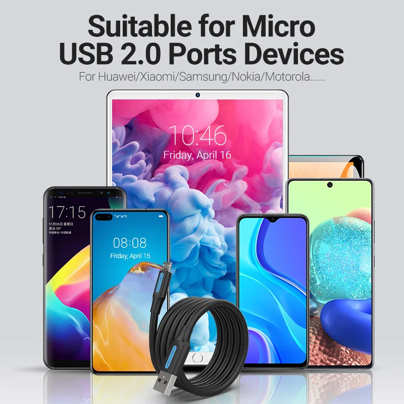 Кабель Vention Micro USB, 3 А, нейлоновый, для быстрой зарядки и передачи данных, для Samsung, Xiaomi, LG, Android, кабели Micro USB мобильный телефон (art.: 7a6abdf23) - 7a6abdf23