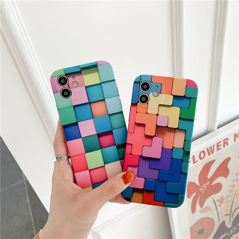 

3D Naked eye Building blocks Phone Case for Iphone 12 11 Pro Max 12mini XR Xs Max X Cover Accessories for Apple iPhone Capa #ew