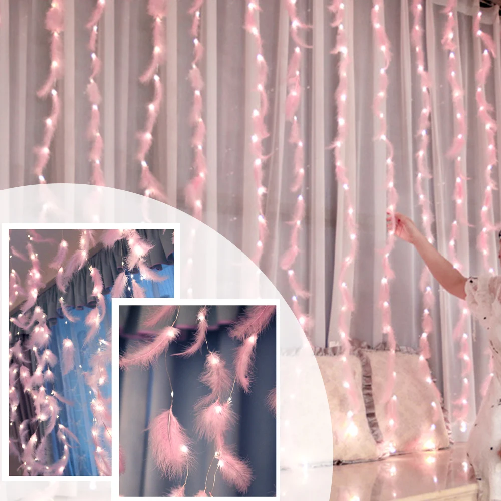 Перьевая гирлянда светильник s украшение сказочный пульт дистанционного