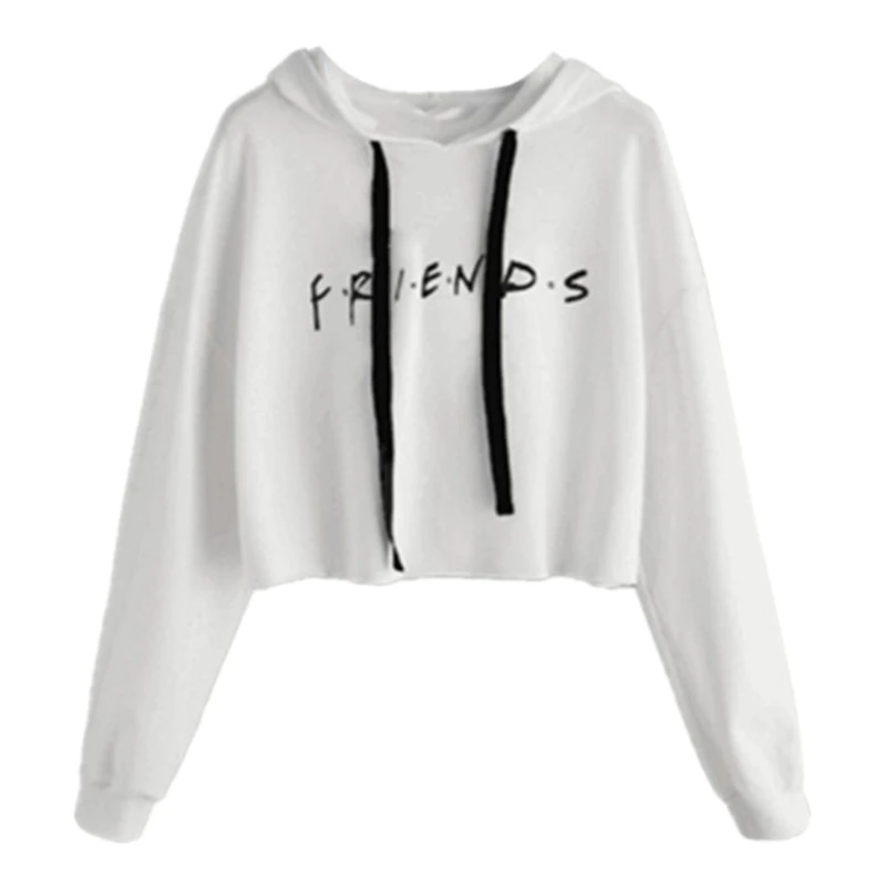 

Womens Friends Letter Printed Hoodies Casual Crop Tops Pullover Sweatshirts Soft