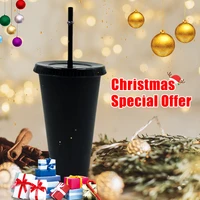 5pcs 700ml black reusable plastic water bottle cold cup with lid and straw tumbler coffee mug straw cup christmas gift