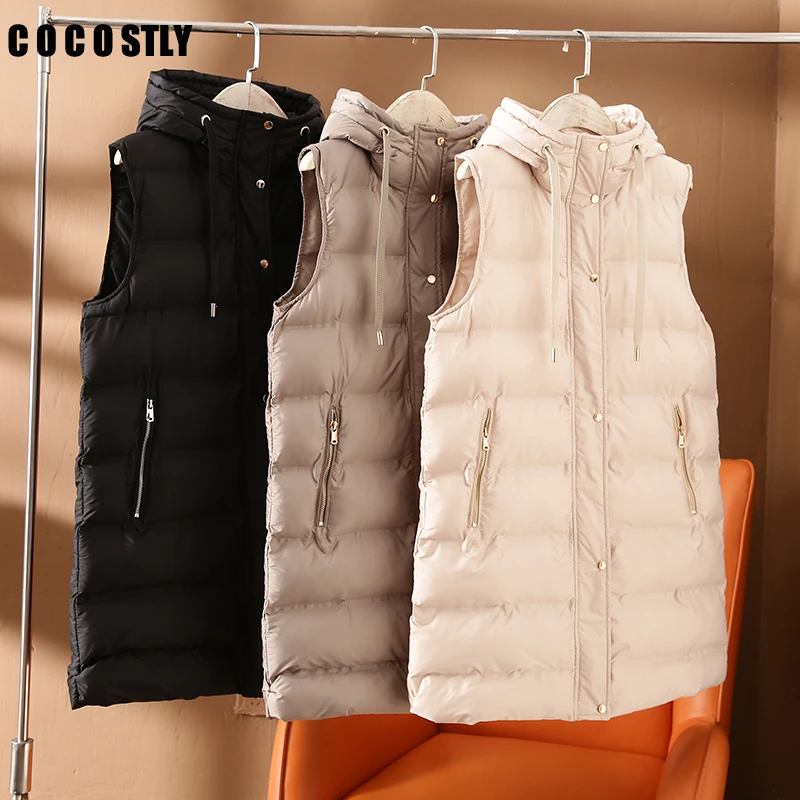 

Autumn Women 2022 Vest Fashion Pocket Soft Padded Vest Jacket Hooded Coat Vintage Sleeveless Female Outerwear Chic Tops