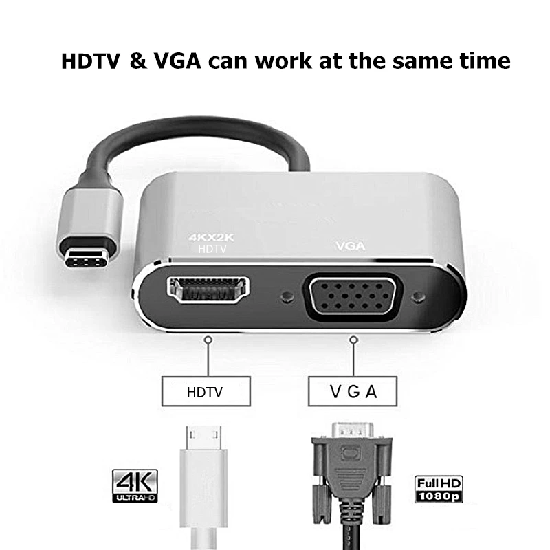 TRUMSOON Type-C to HDMI-compatible 4K VGA Adapter USB C 3.0 Dock for MacBook TV Samsung S20 Dex Huawei P30 Xiaomi 11 Nintendo |