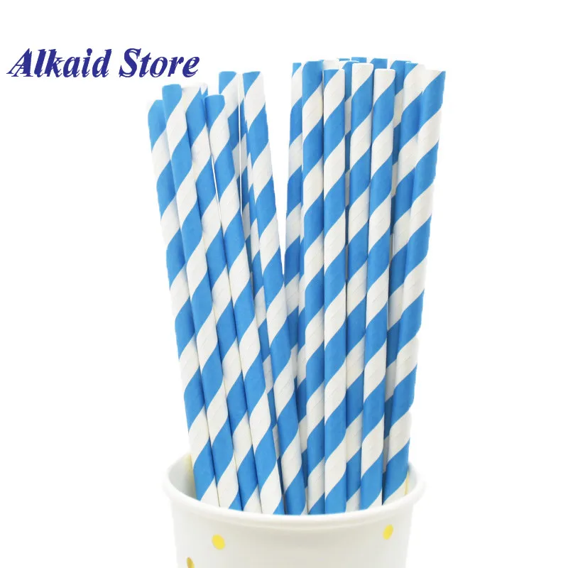 25pcs straws Мультяшные синие пиратские бумажные тарелки и стаканы, одноразовые столовые приборы, принадлежности для дня рождения, украшения для свадьбы, для детского праздника - Цвет: 25pcs straws