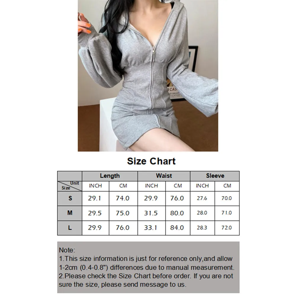 

Women Sexy Long Sleeve Dresses Bodycon Mini Zipper hoodies V Neck Tops Club Wear High Waist Dresses