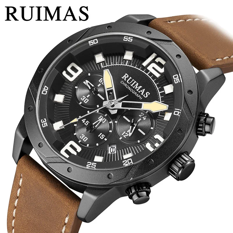 Мужские часы марки RUIMAS светящиеся кварцевые водонепроницаемые
