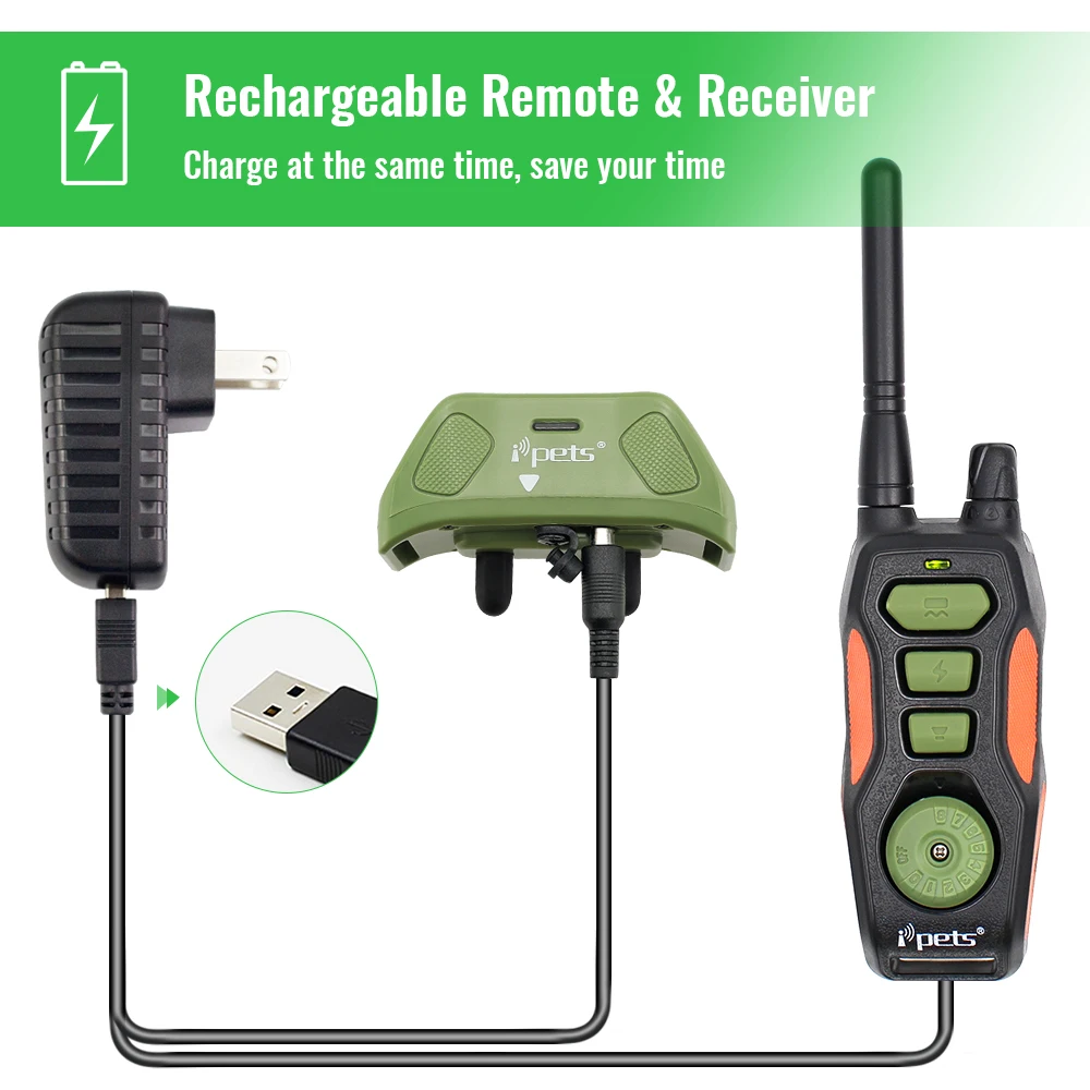 Ipets 618-2 800M Dog Training shock collar Remote Waterproof and Rechargeable Collar | Дом и сад