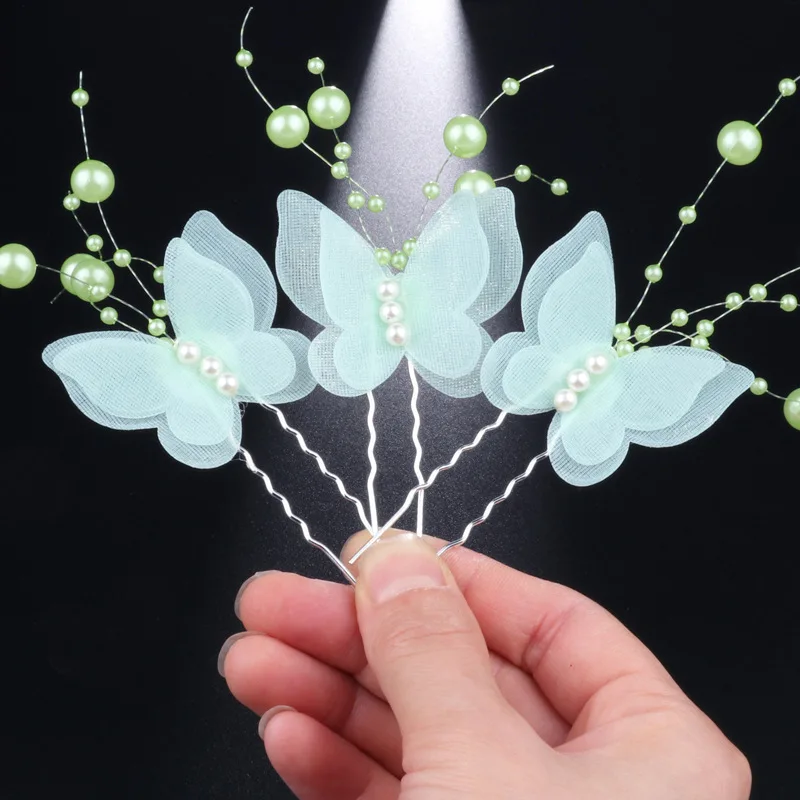 10 pcs/set Butterfly Hair Clips Pearl Hairpin Children U-shaped Barrettes Bride Accessories for Women Girls QIANJI | Украшения и