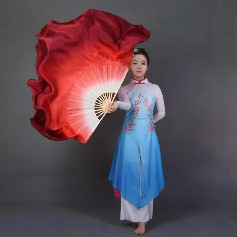 Çift Renkli Gerçek Ipek Bambu Halk Dans Fan Çin El Yapımı Oryantal Dans Hayranları Halk Sanat Fan Beyaz Kırmızı Degrade Çeşitli boyutu