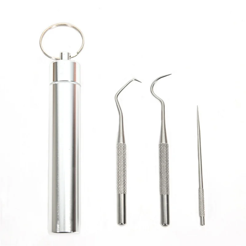 

Portable Stainless Steel Metal Toothpick Suit Oral health Reusable Waterproof Fork Case For Travel Camping EDC Accessories.