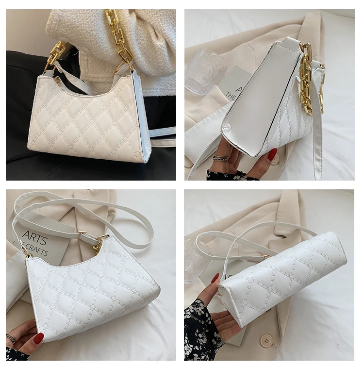 

PU Leather Shoulder Crossbody Bags for Women Fashion Contrast Color Ladies Chain Underarm Bags Female Travel Handbags and Purses