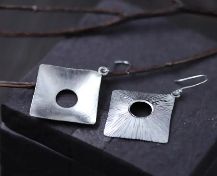 

New arrivals Handmade Earrings For Women 925 Sterling Silver Original Square Shape Exaggerated Ethnic Style Fahion Fine Jewelry