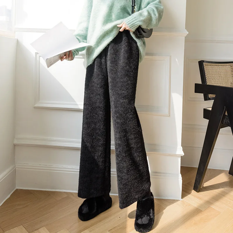 

Autumn Winter Loose Elastic Waist Women Straight Leg Knitted Pant 2020 Ladies Casual Sweater Trouser Floor-length Pants