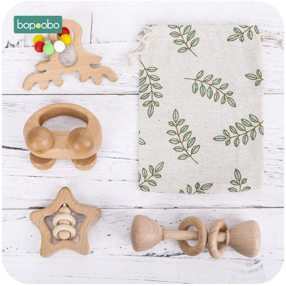 Bopoobo 4 шт./компл. Игрушки для маленьких детей с рисунком кролика Троянский конь облако Бук деревянная игрушки-прорезыватели для кормления против грызунов нового дизайна крошечные стержень игрушки детские товары